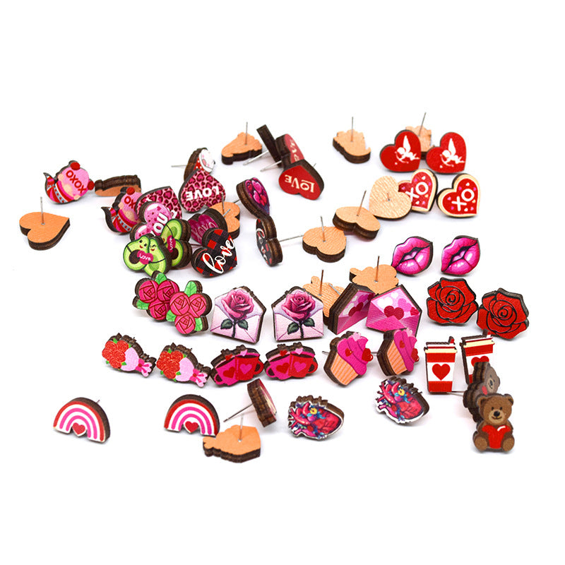 Wholesale Cartoon Valentine's Day Christmas Wood Earrings